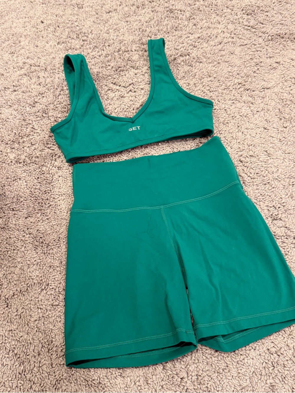 SET Active Teal Sports Bra & Biker Short Set Small